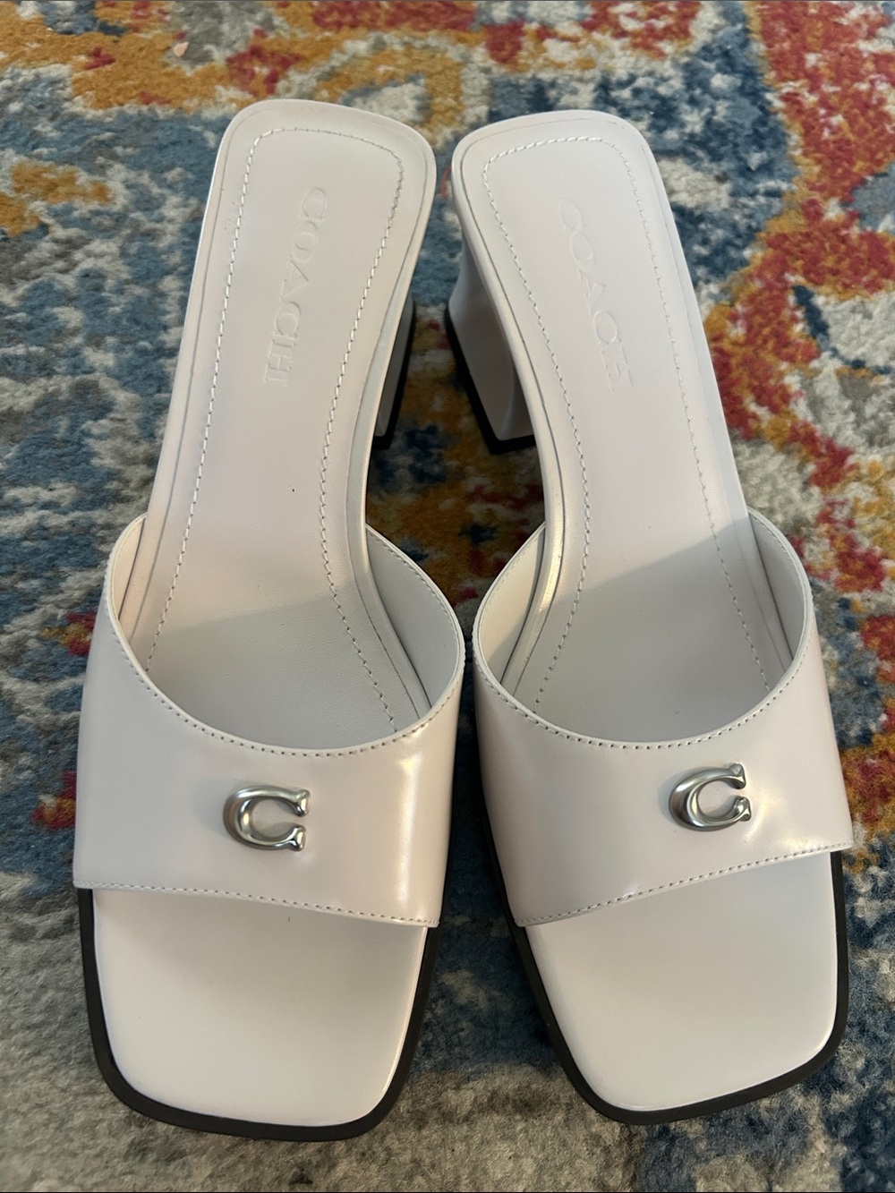 NWOT Coach Women's Sculpted C Block Heel Sandal Heeled, Optic White - Picture 8 of 14